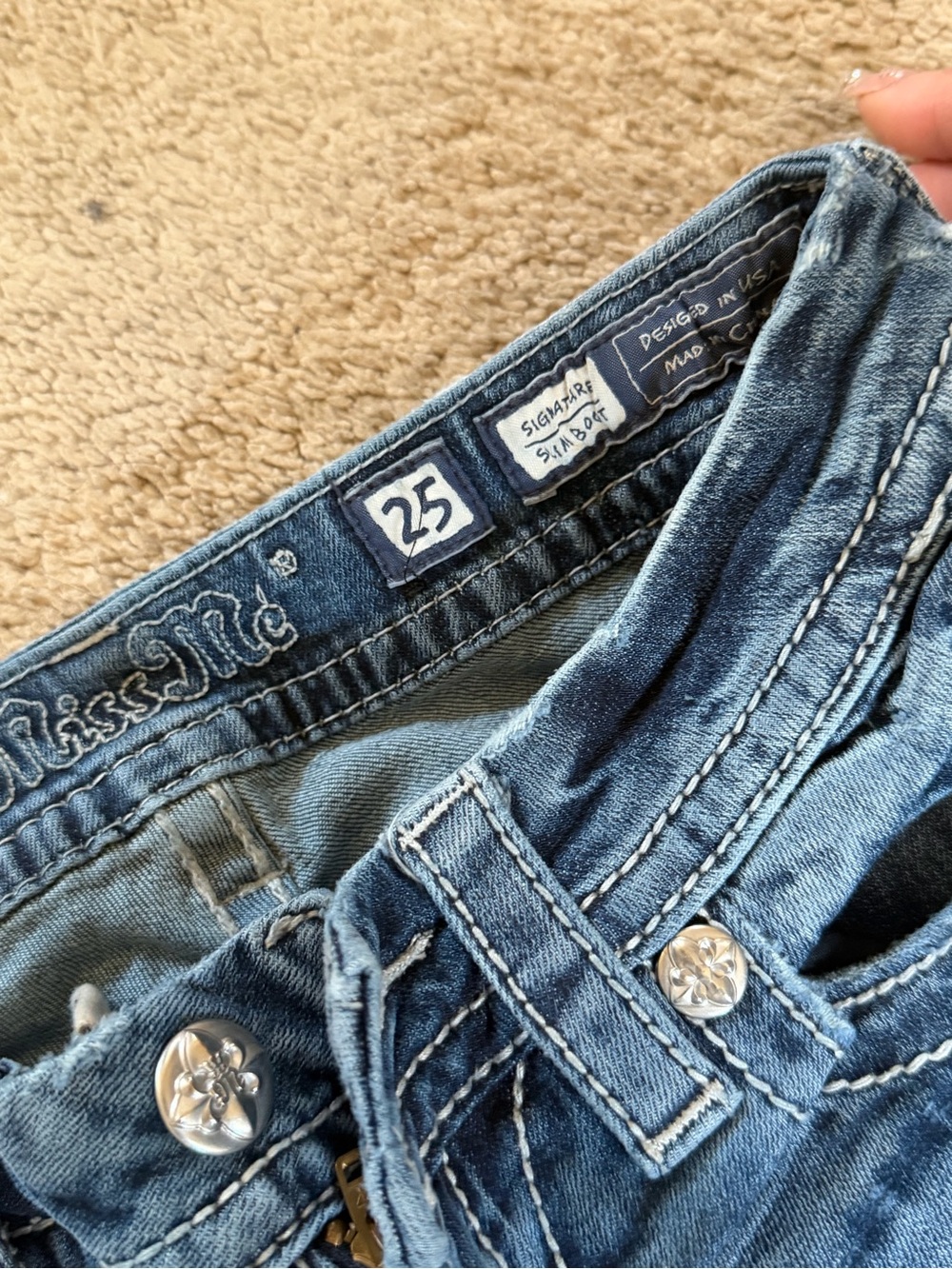 Vintage 2000s Miss Me Distressed Light Blue Bootcut Jeans - Picture 3 of 3